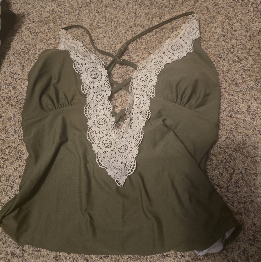 Cupshe Olive One-Piece Swimsuit with White Lace Trim